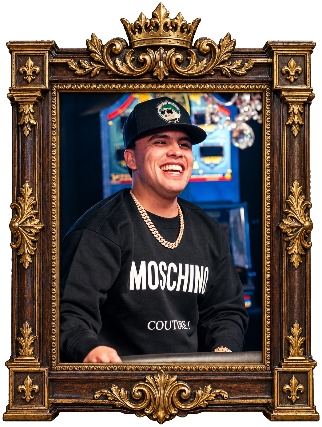 Ian Cordova in a carved Spanish royal portrait frame